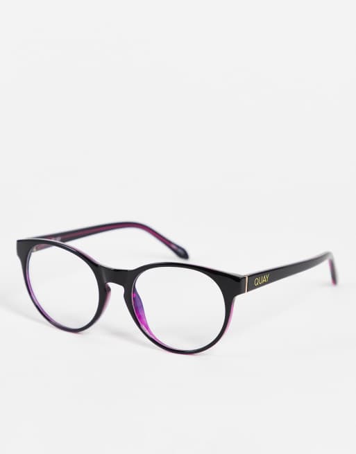 Quay - Ronde bril met blauw licht filter en montuur in roze en zwart