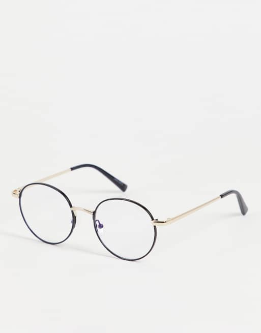Quay - Ronde bril met blauw licht filter in zwart