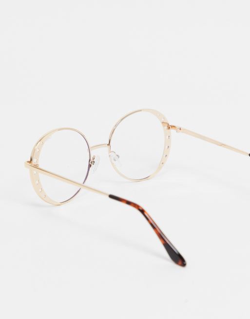 Quay Seeing Stars Runde Blaulicht Brille Fur Damen In Gold Asos