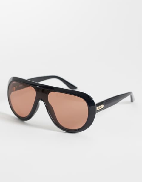 Quay Set List shield sunglasses in black with apricot lens - view 1