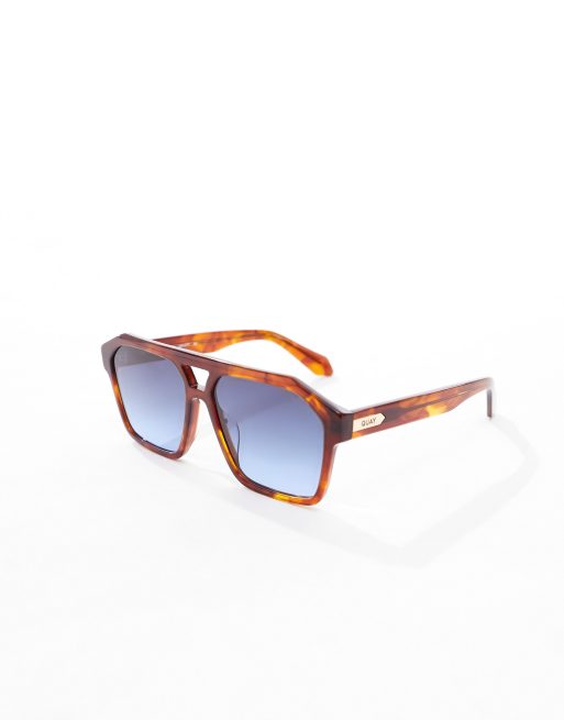 QUAY Men's Soundcheck Sunglasses - Tort Yellow/Tan Aviator Style Sunglasses Large