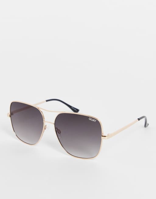 Quay Stop And Stare Aviator Sunglasses In Black And Gold Asos