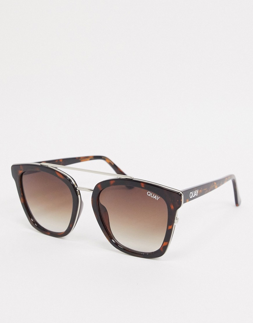 QUAY QUAY SWEET DREAMS WOMENS SQUARE SUNGLASSES IN TORTOISE WITH FLAT BROW DETAIL-BROWN,QW-000505-TORT/BRNFD
