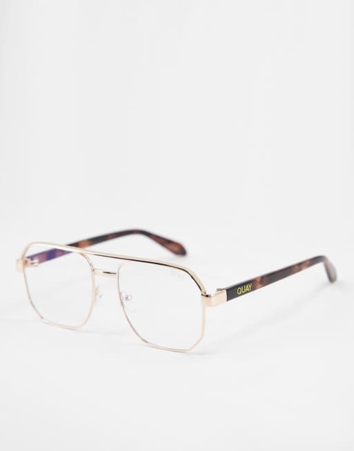 Quay – Take It Back – Goldfarbene Pilotenbrille für Damen mit Gläsern mit Blaulichtfilter 