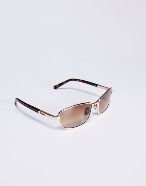 Quay text me square metal sunglasses in gold with green  display picture 1