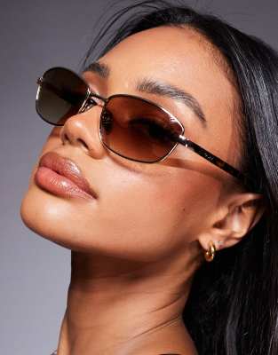 Quay Text Me Square Metal Sunglasses In Brown