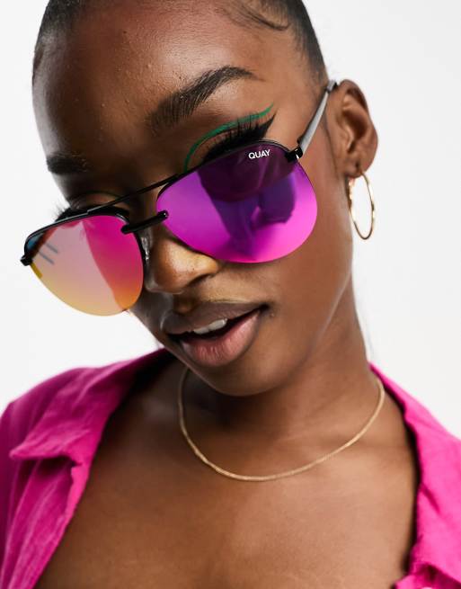 Quay - The Playa - Sorte og pink aviator-solbriller, 3 af 4