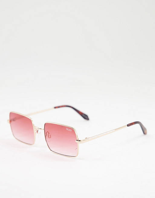 Quay TTYL metal square sunglasses with pink lens in gold