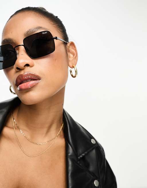 Quay TTYL polarized square sunglasses in all black | ASOS
