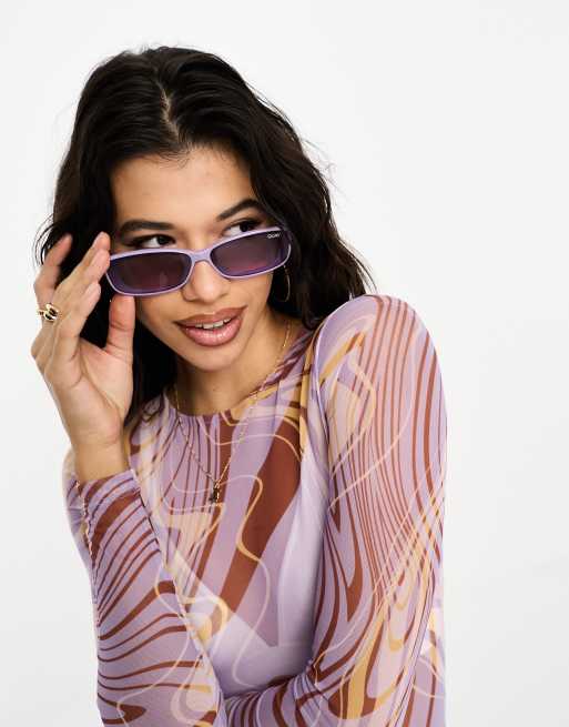 Quay – Vibe Check – Lawendowe festiwalowe okulary przeciwsłoneczne w kwadratowych oprawkach