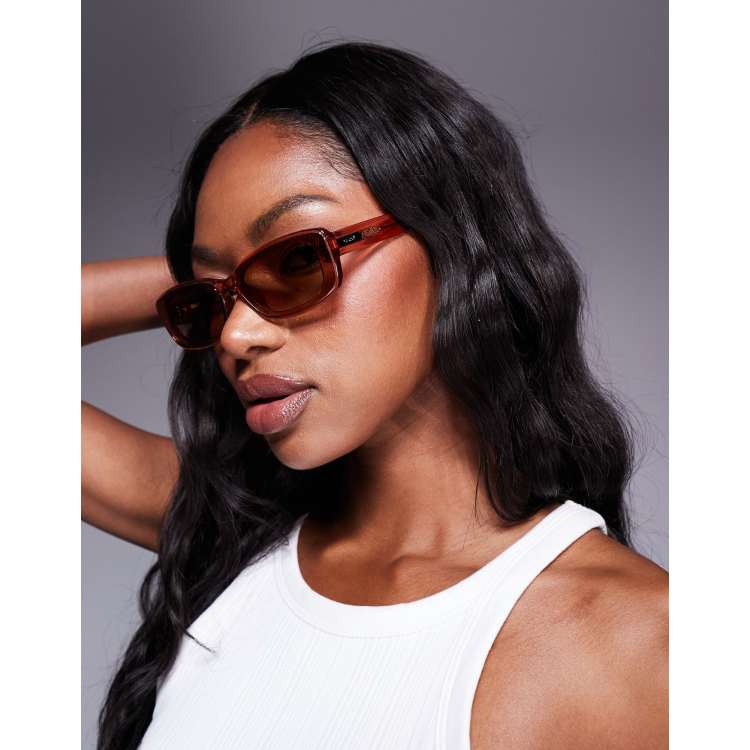 Quay vibe check rectangle sunglasses in blush pink | ASOS