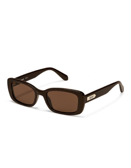 Quay vibe check slim rectangle sunglasses in chocolate with brown lens, 3 of 3