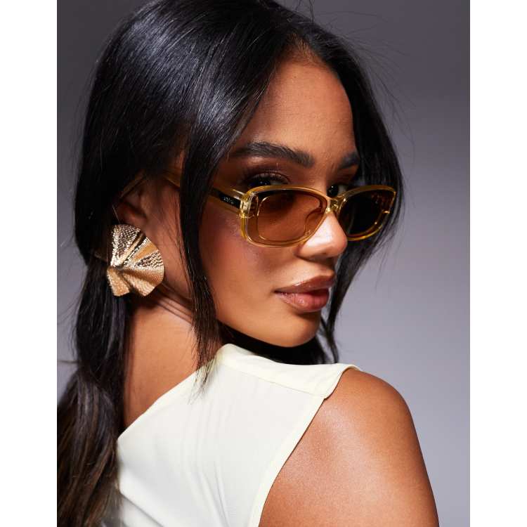 quay australia vibe check clear yellow small yk2 90\'s retro sunglasses eyewear VIBE CHECK Narrow Rectangular Sunglasses | Polarized  main image 2
