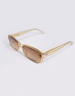 Quay Vibe Check Slim Rectangular Sunglasses In Brown