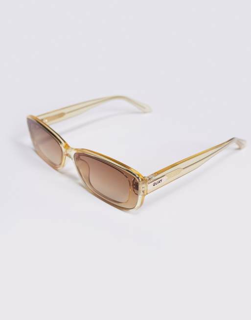 Quay vibe check slim rectangular sunglasses in crystal  display picture 1