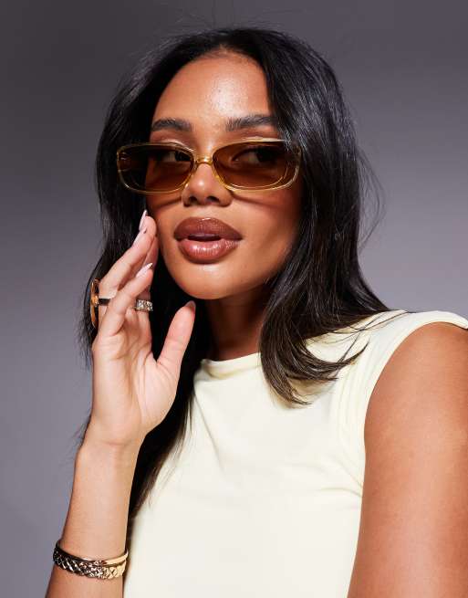 quay australia vibe check clear yellow small yk2 90\'s retro sunglasses eyewear VIBE CHECK Narrow Rectangular Sunglasses | Polarized  main image 3