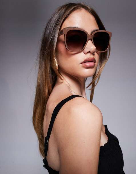 Quay – Wide Awake – Eckige Oversize-Sonnenbrille in Kaffeebraun - view 1