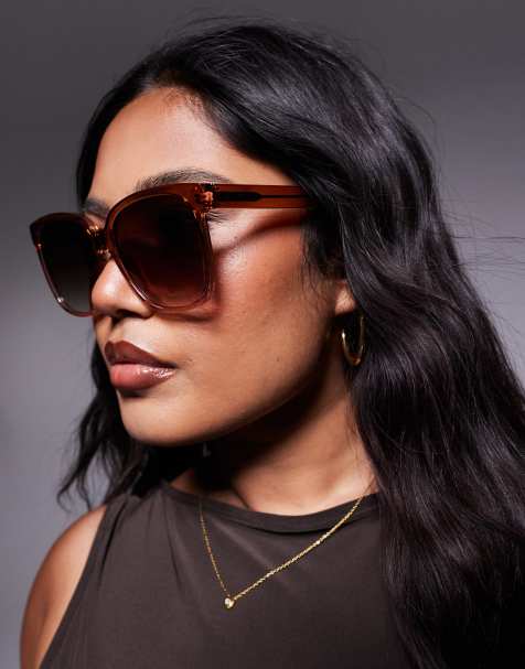 Quay wide awake oversized square sunglasses in brown and pink gradient - view 1