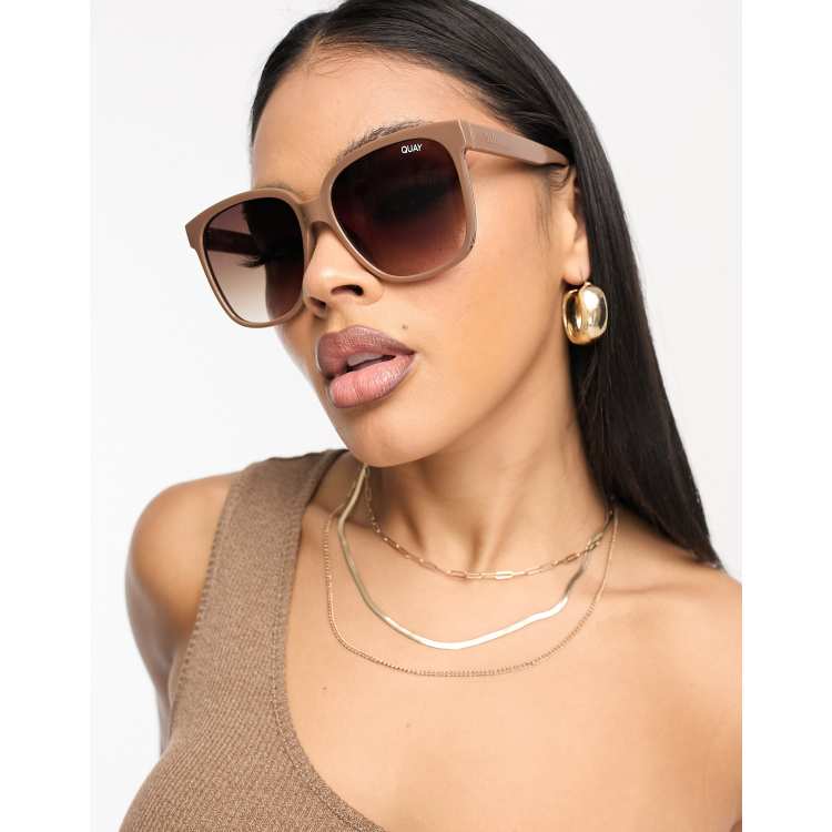 Quay Wide Awake square sunglasses in coffee | ASOS