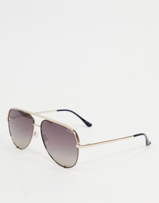 Quay Womens – High Key – Czarno-złote okulary przeciwsłoneczne typu aviator ze szkłami z polaryzacją