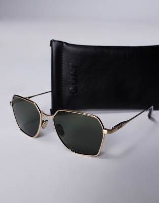 Quay Australia Quay world tour hexagonal metal sunglasses in gold with green lens