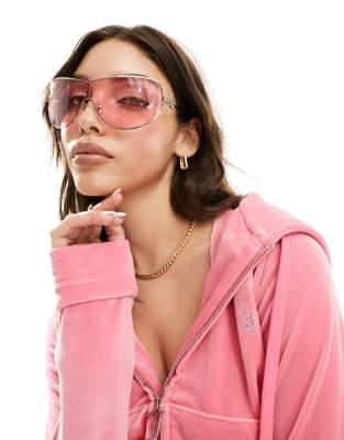 Quay x Guizio - Balance - Oversize-Sonnenbrille in Silber mit rosa Gläsern