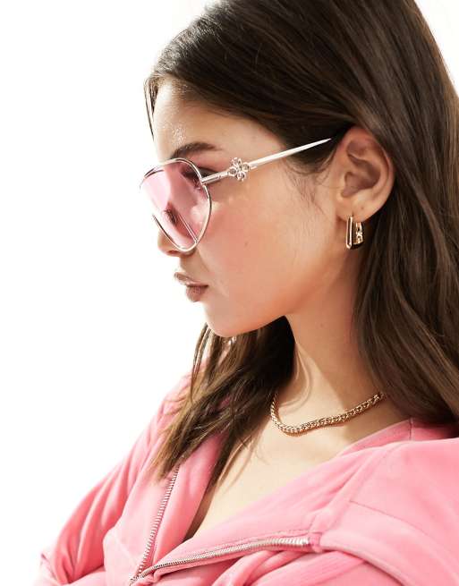 Quay x Guizio – Balance – Oversize-Sonnenbrille in Silber mit rosa Gläsern, 2 von 4