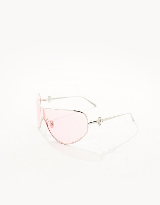 Quay x Guizio – Balance – Oversize-Sonnenbrille in Silber mit rosa Gläsern, 3 von 4