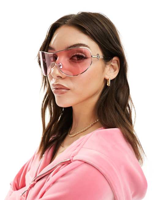 Quay x Guizio – Balance – Oversize-Sonnenbrille in Silber mit rosa Gläsern, 4 von 4