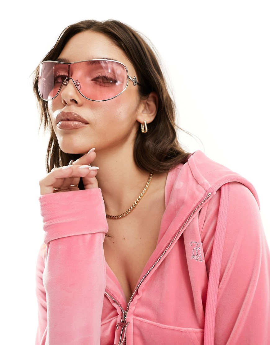 quay x guizio - balance shield - sølvfarvede solbriller med pink glas