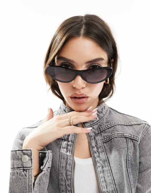 Quay x Guizio Slate slim cateye sunglasses in black | ASOS display picture 2