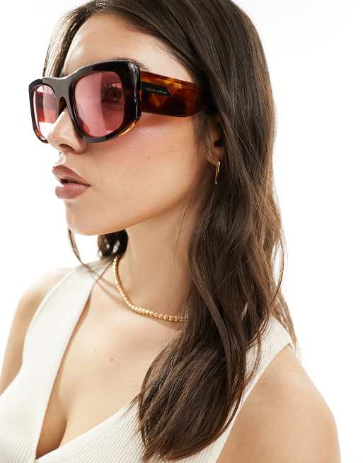 Quay x Guizio - Uniform - Occhiali da sole oversize squadrati tartarugati con lenti rosa, 3 di 4