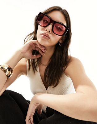Quay x Guizio uniform oversized square sunglasses in tort with pink lens