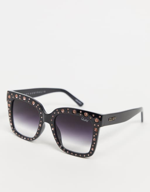 Quay x Lizzo Icy oversized sunglasses in black with studs ASOS