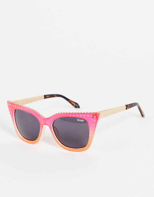 Quay X Saweetie Harper Studded womens cat eye sunglasses in hot coral red