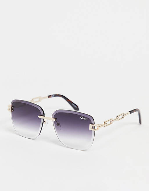 Quay X Saweetie No Cap womens rimless square sunglasses in gold with black lens