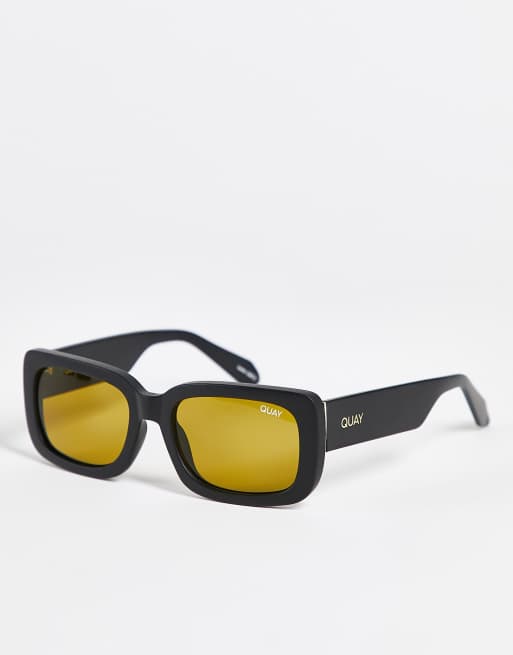 Quay Yada Yada square sunglasses with orange lens in yellow tortoiseshell