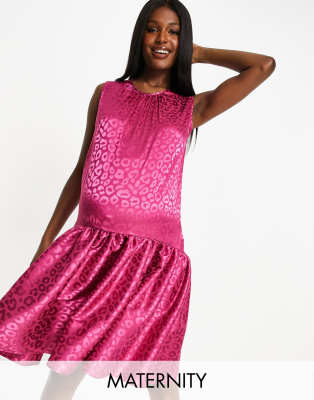 pink leopard midi dress