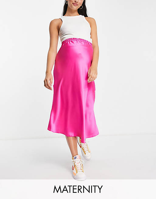 Queen Bee exclusive satin midi skirt in pink