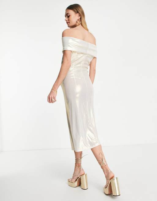 slim fit dress slacks Luxury Gold Maternity Gown, Pregnant Guest, Baby Shower, Gender Reveal Large / Silver main image 0