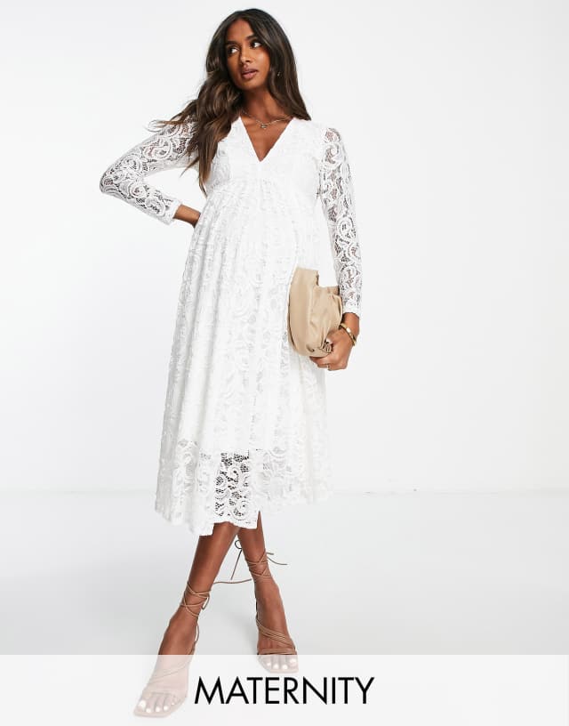 Queen Bee maternity lace dress in white