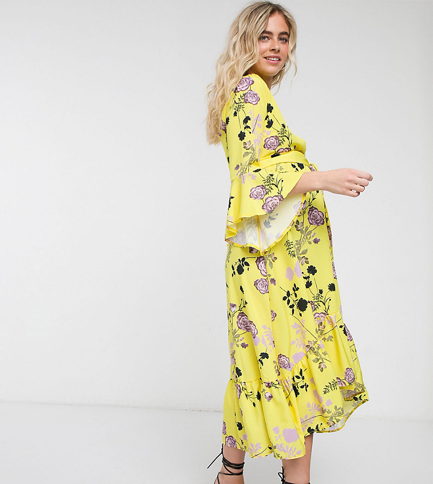 Queen Bee Maternity - Midi-jurk met overslag aan de voorkant en contrasterende bloemenprint-Multi
