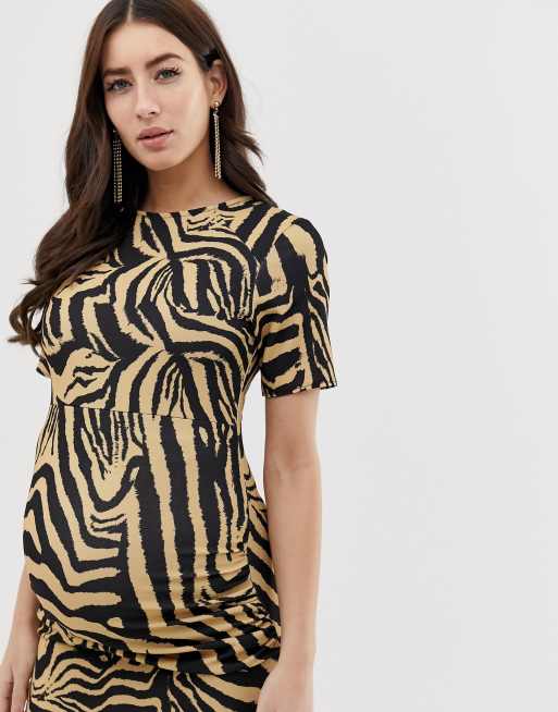 Queen Bee Maternity short sleeve dress in zebra print ASOS