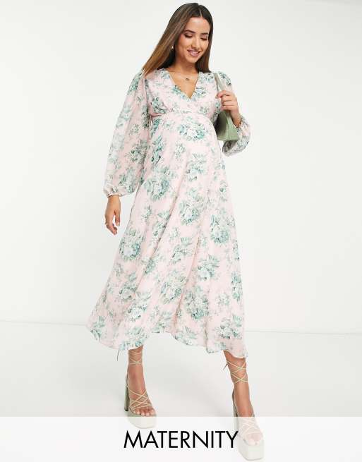 Queen Bee Maternity - Vestito a portafoglio rosa pastello con pannelli per l'allattamento