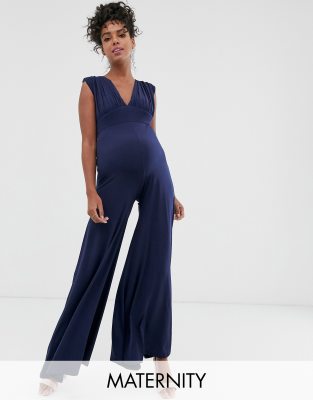 Queen Bee Maternity wide leg jumpsuit in navy-Blue