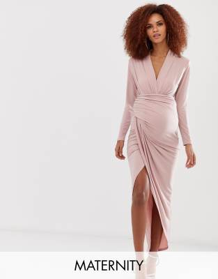 queen bee wrap front maxi dress in pink