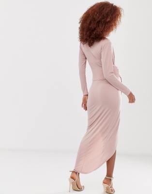 queen bee wrap front maxi dress in pink