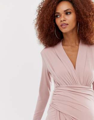 queen bee wrap front maxi dress in pink