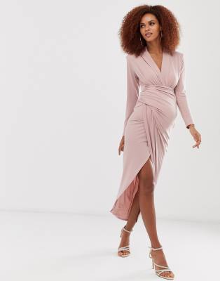 queen bee wrap front maxi dress in pink