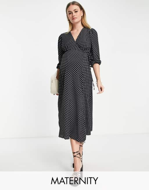 Black Midi Wrap Maternity Dress